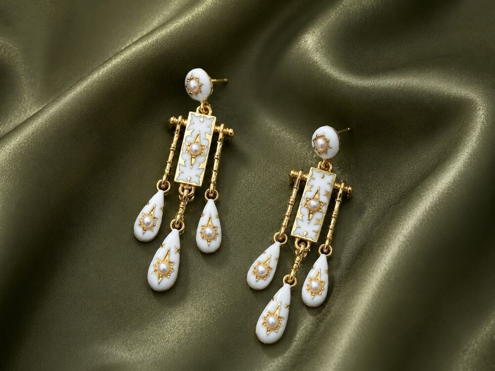Antique Pearl Star Earrings Gold Court Deco Museum Art VTG Celestial Palace Boho